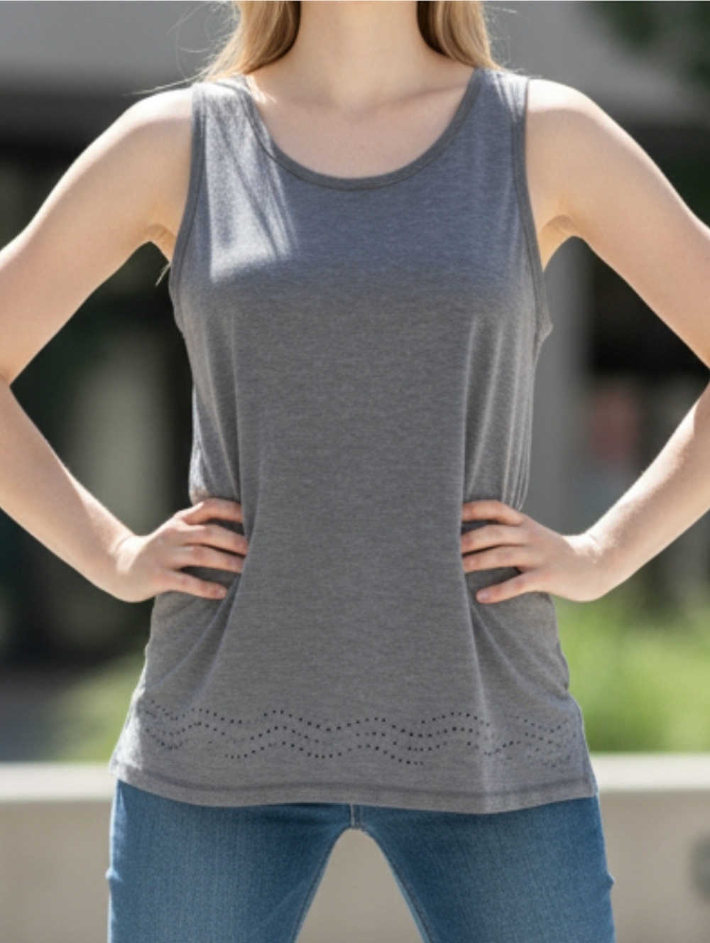 Women's Laser Cut Tank Top All in Motion Gray Color